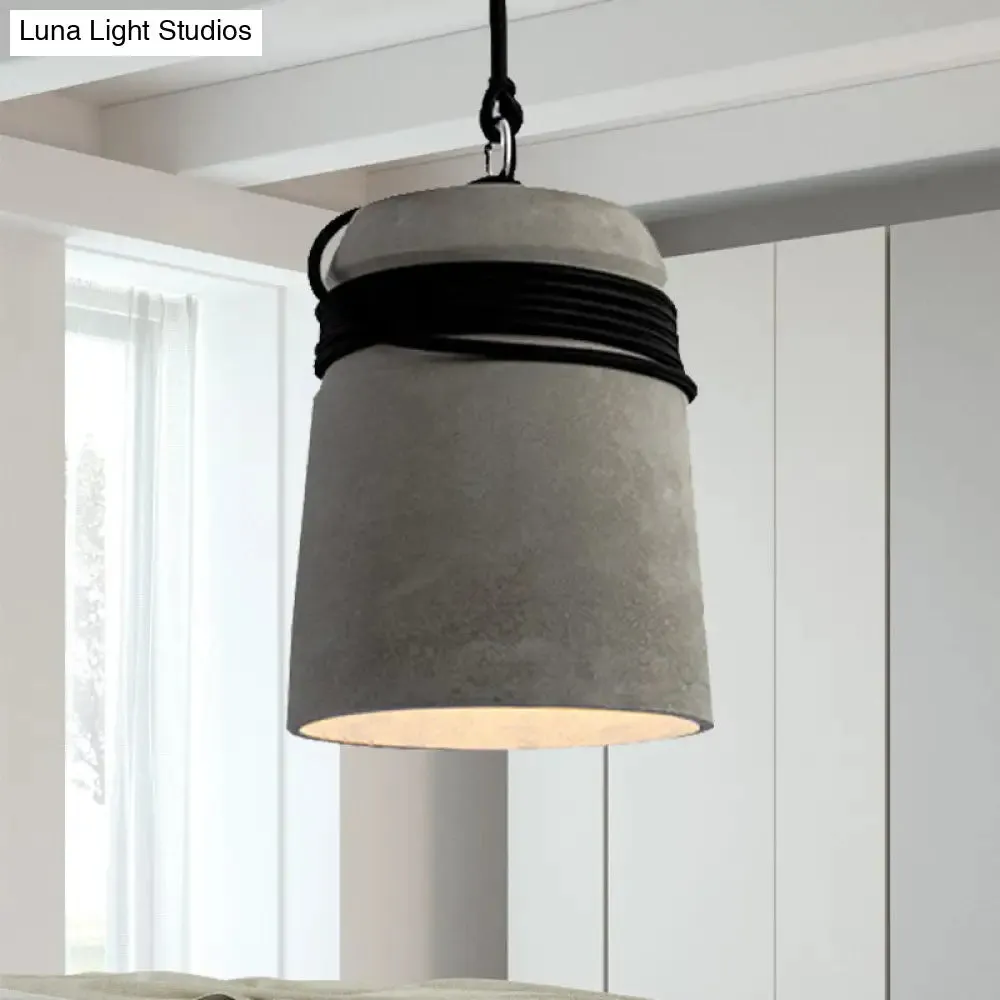 Sleek Black/Gray/Beige Industrial Style Cement Pendant Light with Rope - Perfect for Dining Tables