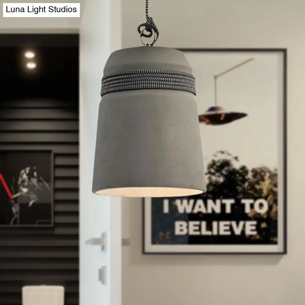 Sleek Black/Gray/Beige Industrial Style Cement Pendant Light with Rope - Perfect for Dining Tables