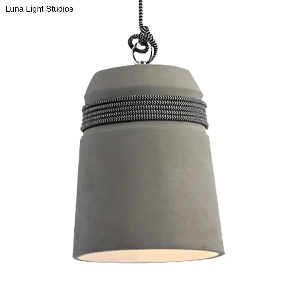 Sleek Black/Gray/Beige Industrial Style Cement Pendant Light with Rope - Perfect for Dining Tables