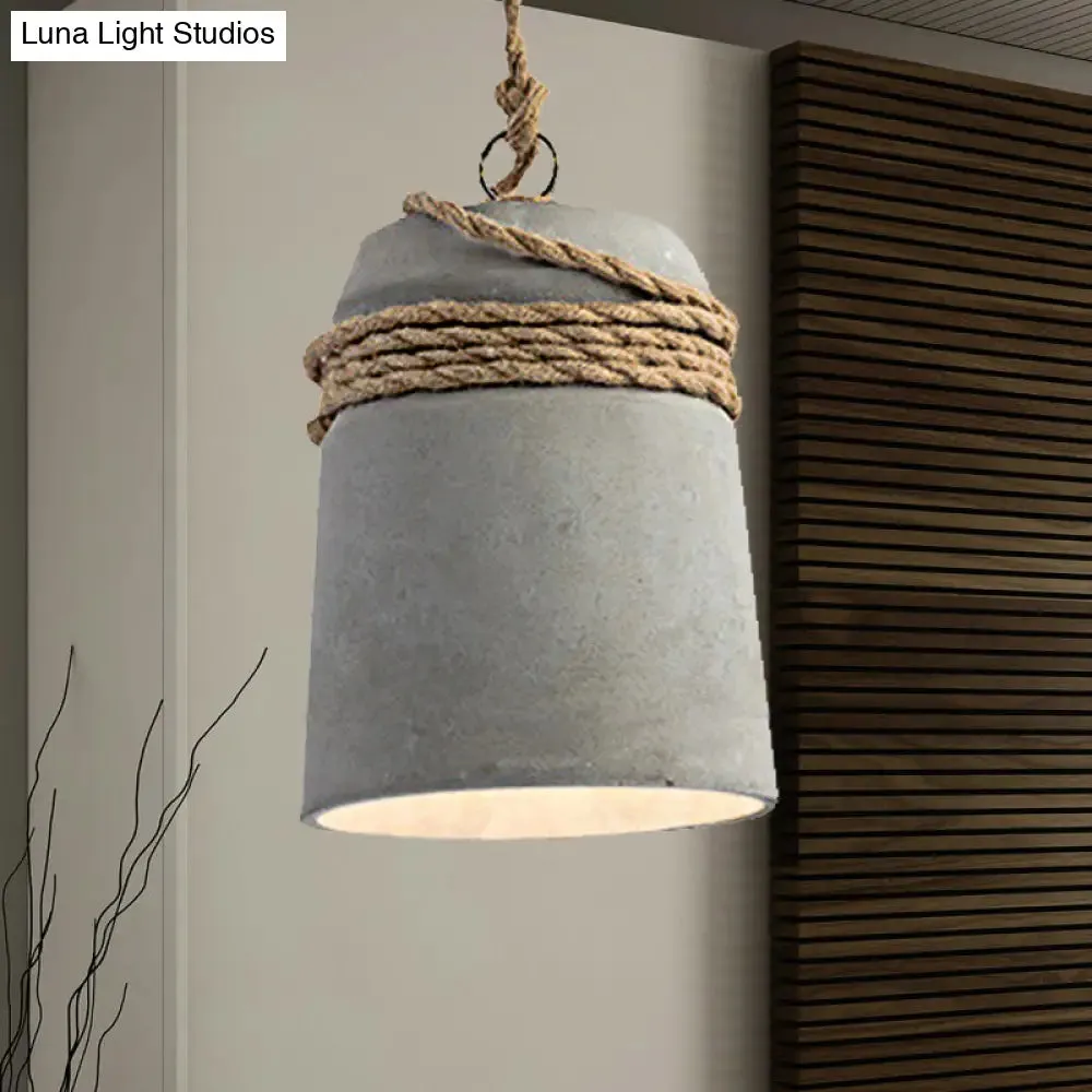 Sleek Black/Gray/Beige Industrial Style Cement Pendant Light with Rope - Perfect for Dining Tables