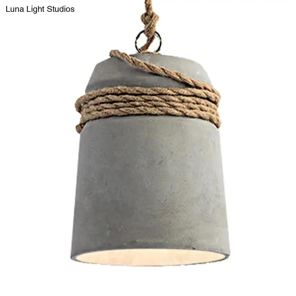 Sleek Black/Gray/Beige Industrial Style Cement Pendant Light with Rope - Perfect for Dining Tables