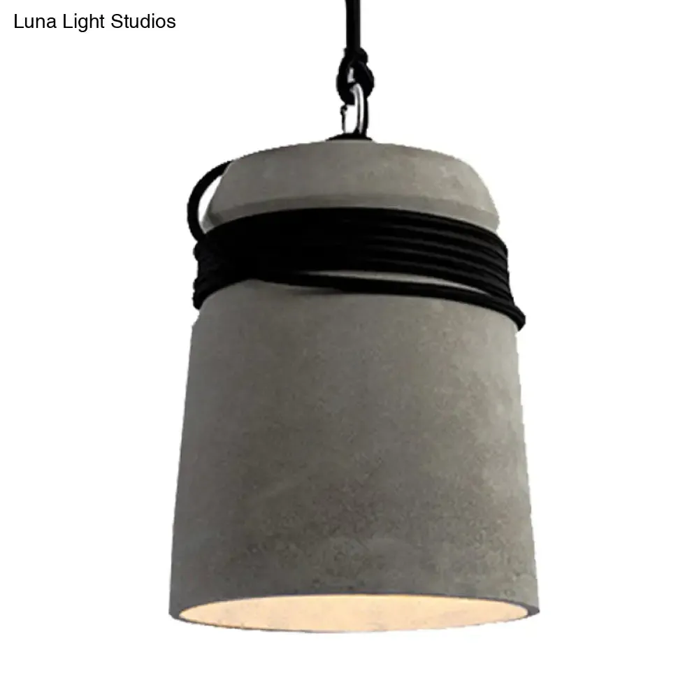 Sleek Black/Gray/Beige Industrial Style Cement Pendant Light with Rope - Perfect for Dining Tables