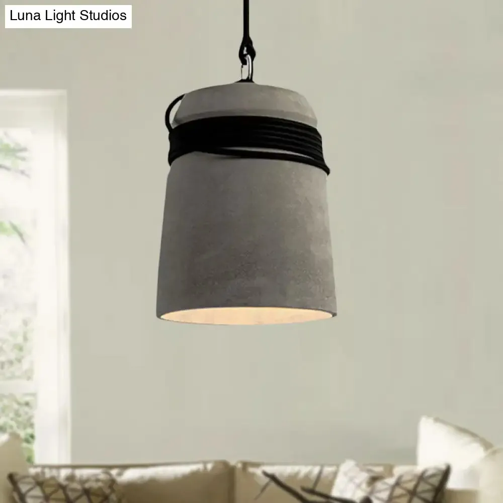 Sleek Black/Gray/Beige Industrial Style Cement Pendant Light with Rope - Perfect for Dining Tables