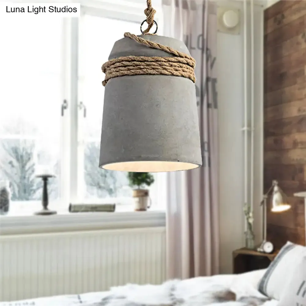 Sleek Black/Gray/Beige Industrial Style Cement Pendant Light with Rope - Perfect for Dining Tables