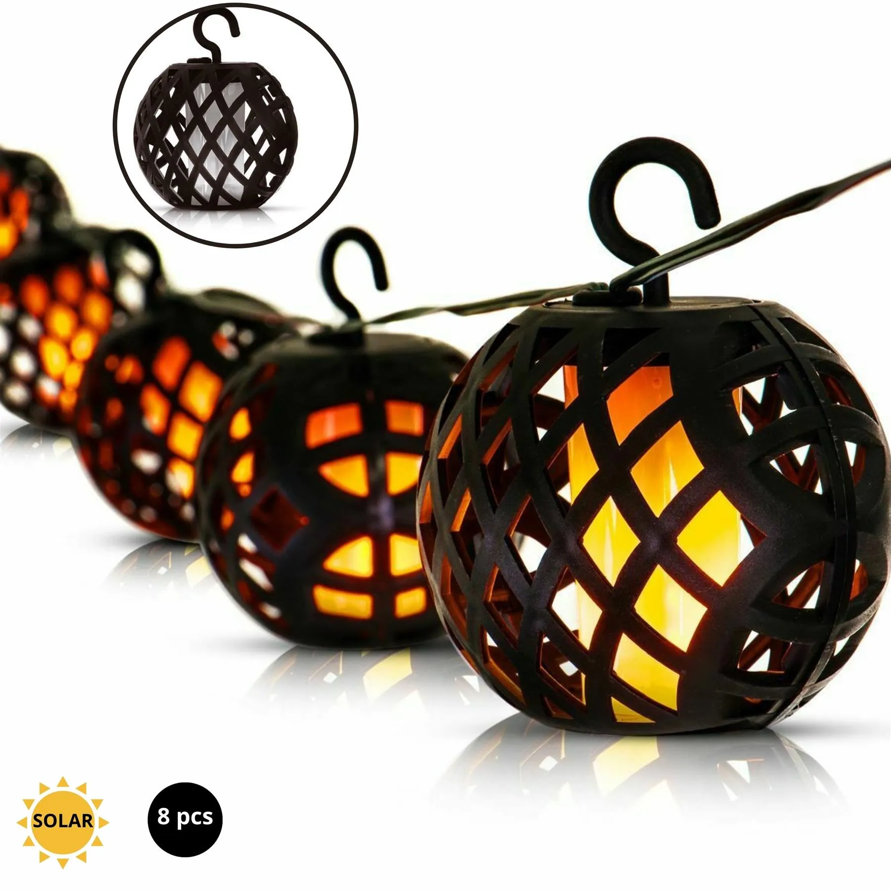 Solar LED Rattan Ball Flame Effect String Light