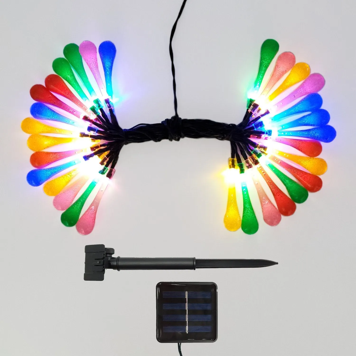 Solar Powered Water Drop String Lights - Multicolor