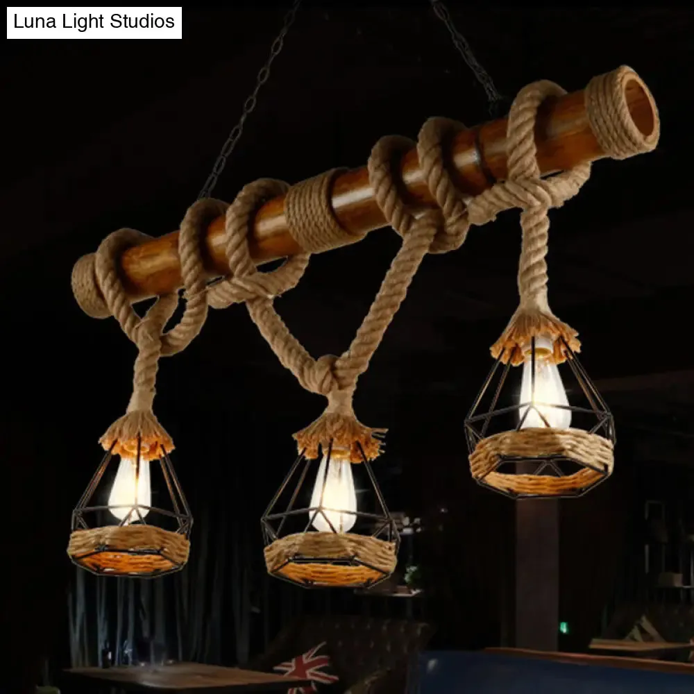 Sophie's Rustic 3-Light Island Pendant with Beige Hemp Rope Shade for Restaurant Suspension Light