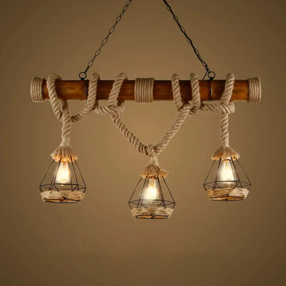 Sophie's Rustic 3-Light Island Pendant with Beige Hemp Rope Shade for Restaurant Suspension Light