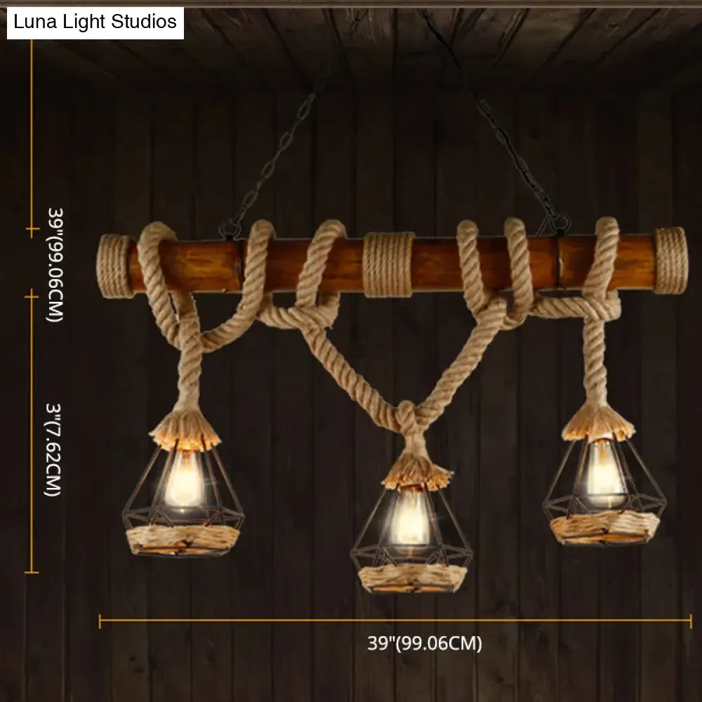 Sophie's Rustic 3-Light Island Pendant with Beige Hemp Rope Shade for Restaurant Suspension Light