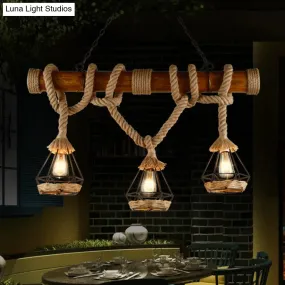 Sophie's Rustic 3-Light Island Pendant with Beige Hemp Rope Shade for Restaurant Suspension Light