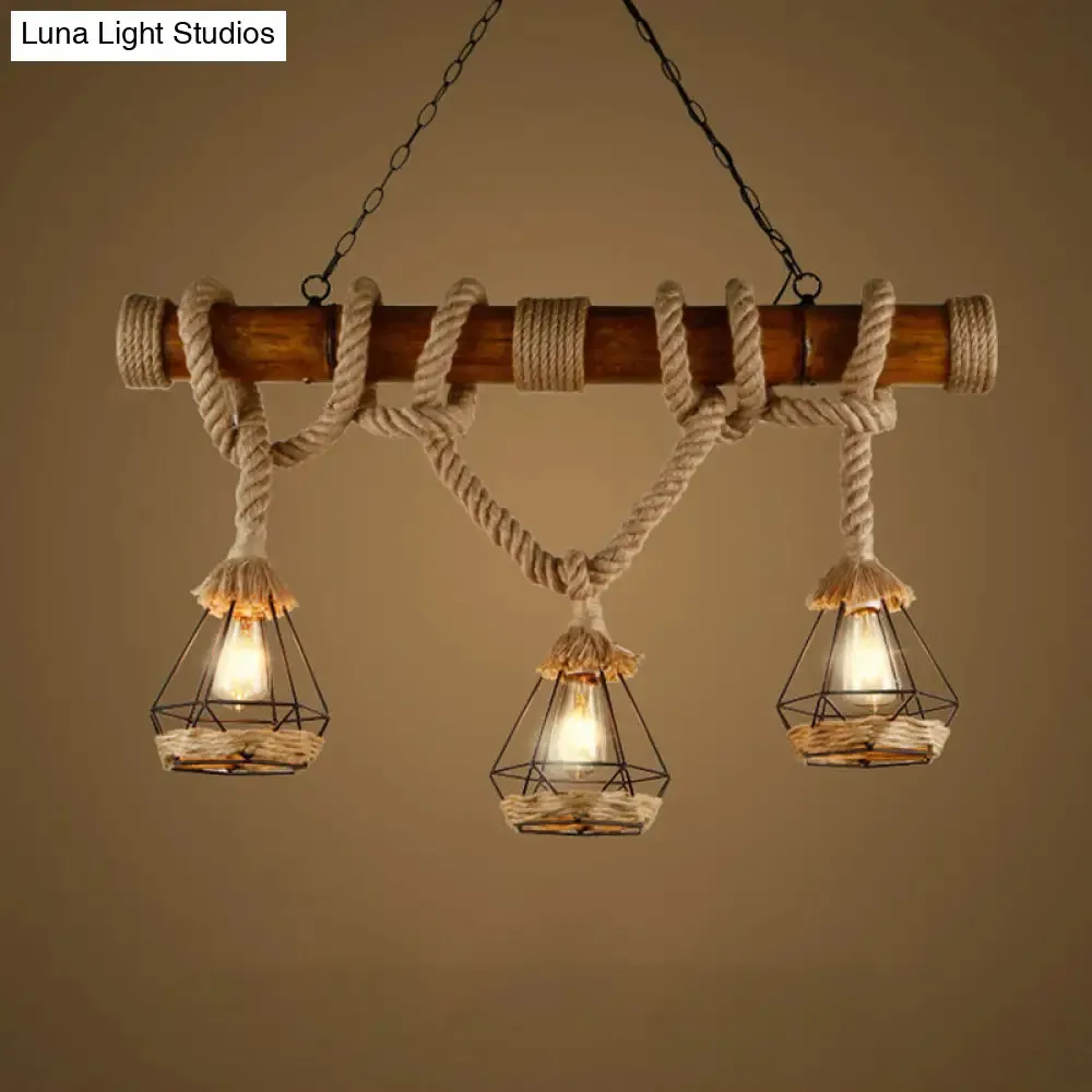 Sophie's Rustic 3-Light Island Pendant with Beige Hemp Rope Shade for Restaurant Suspension Light