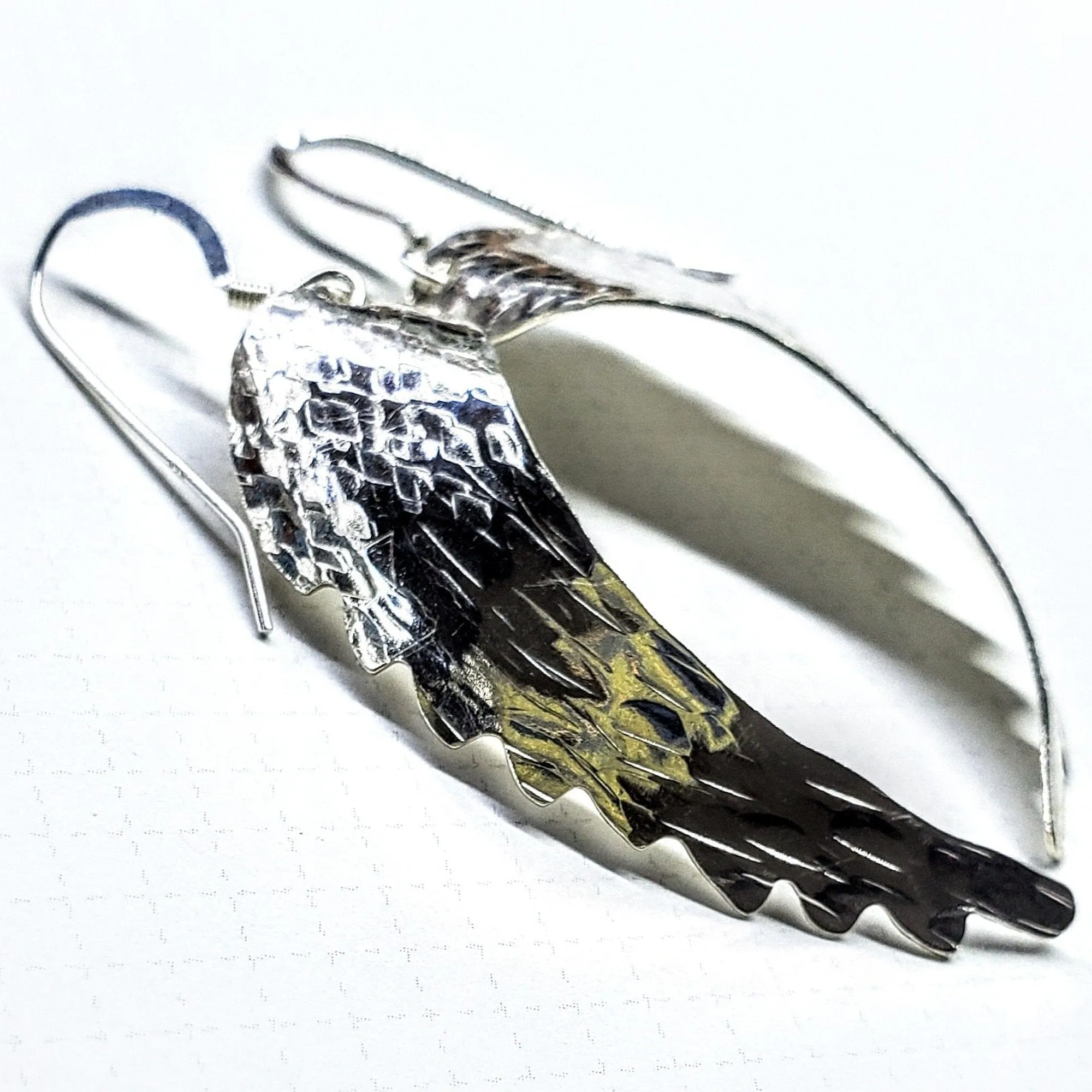 Sterling Silver Hammer Pattern Sculpted Angel Wing Earrings