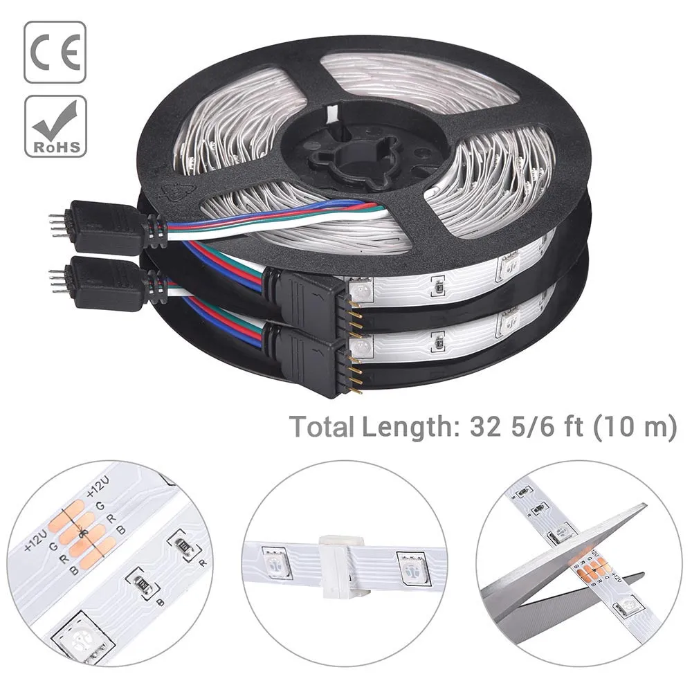 TheLAShop 32ft Color Changing LED Strip Lights Bluetooth App Music Remote