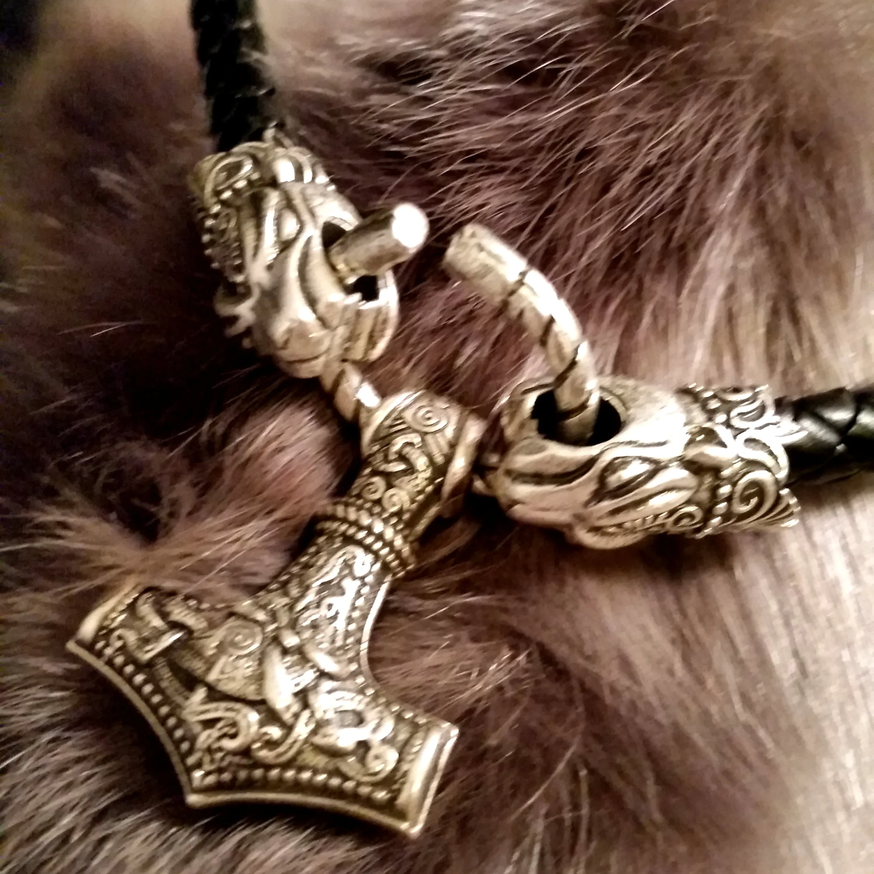 Viking Thor's Hammer Necklace Silver Black Leather Leopard LARP