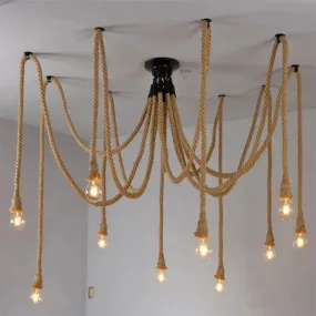 Vintage hemp rope pendant lamp dining room furniture Living room kitchen industrial Spider web Multi-head Retro hanging lights