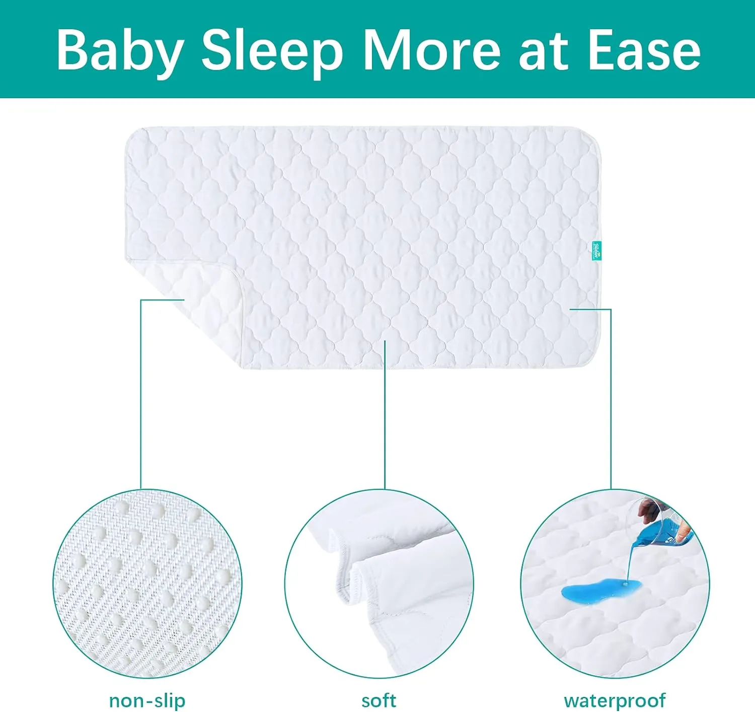 Waterproof Crib Mattress Protector Pad | Bed Pad Mat - 52" x 28", Anti Slip & Durable, White, 2 Pack