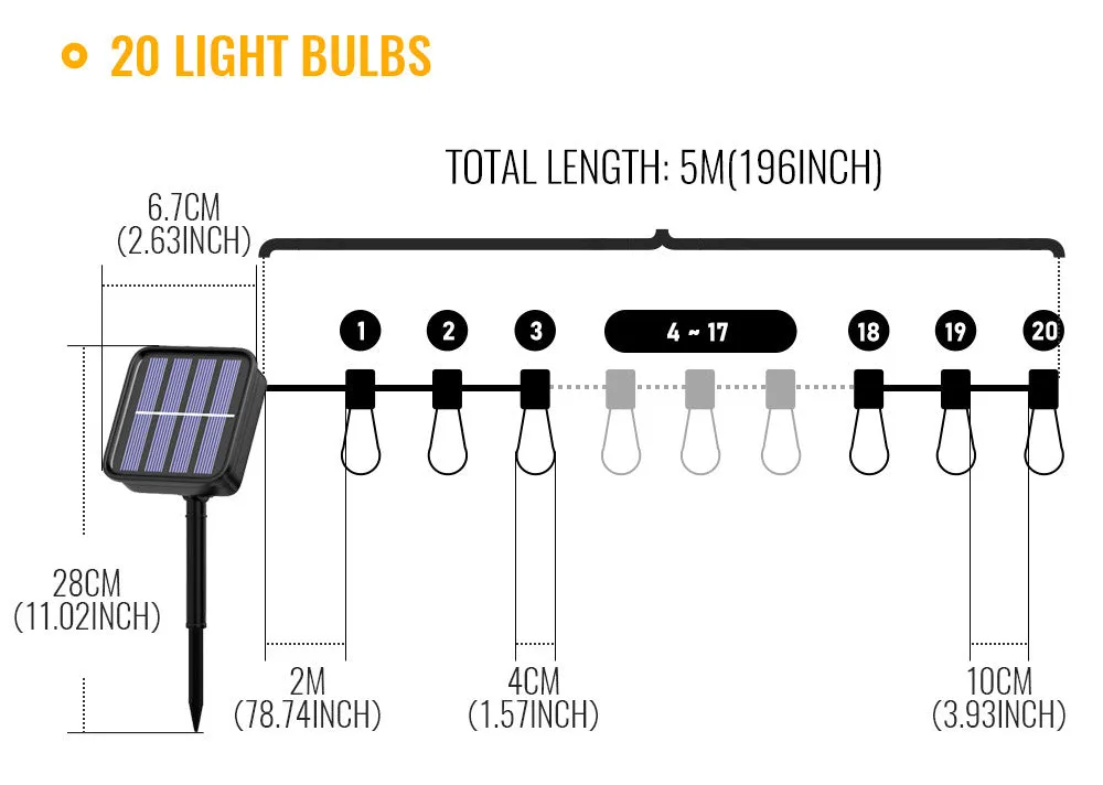 Waterproof LED Solar String Light Bulb Decoration