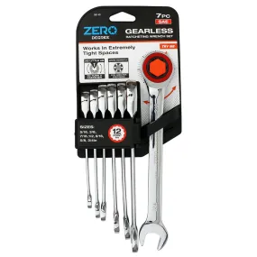 Zero Degree 7 Pc Gearless Ratcheting Wrench Set 12 Point SAE Tight Space Turn